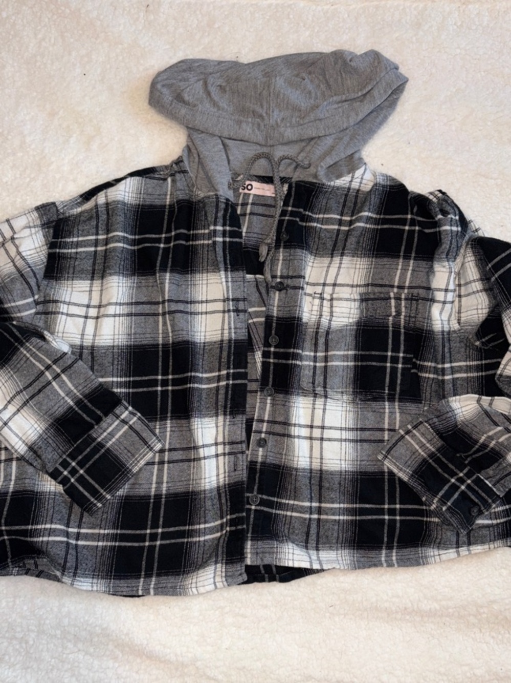 SO Black and Gray Plaid Hooded Button-Up Shirt